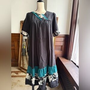 Hawaiian inspired Floral Black and Teal Aloha dress